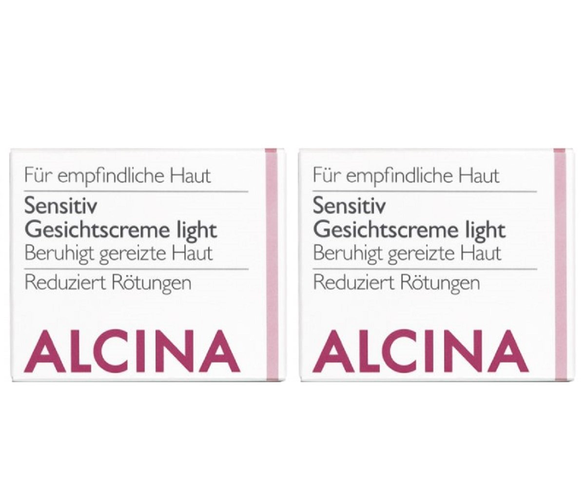 2 szt. S Sensitiv krem do twarzy Light pielęgnujący kosmetyk Alcina uspokaja podrażnioną skórę po 50 ml = 100 ml, owsianka