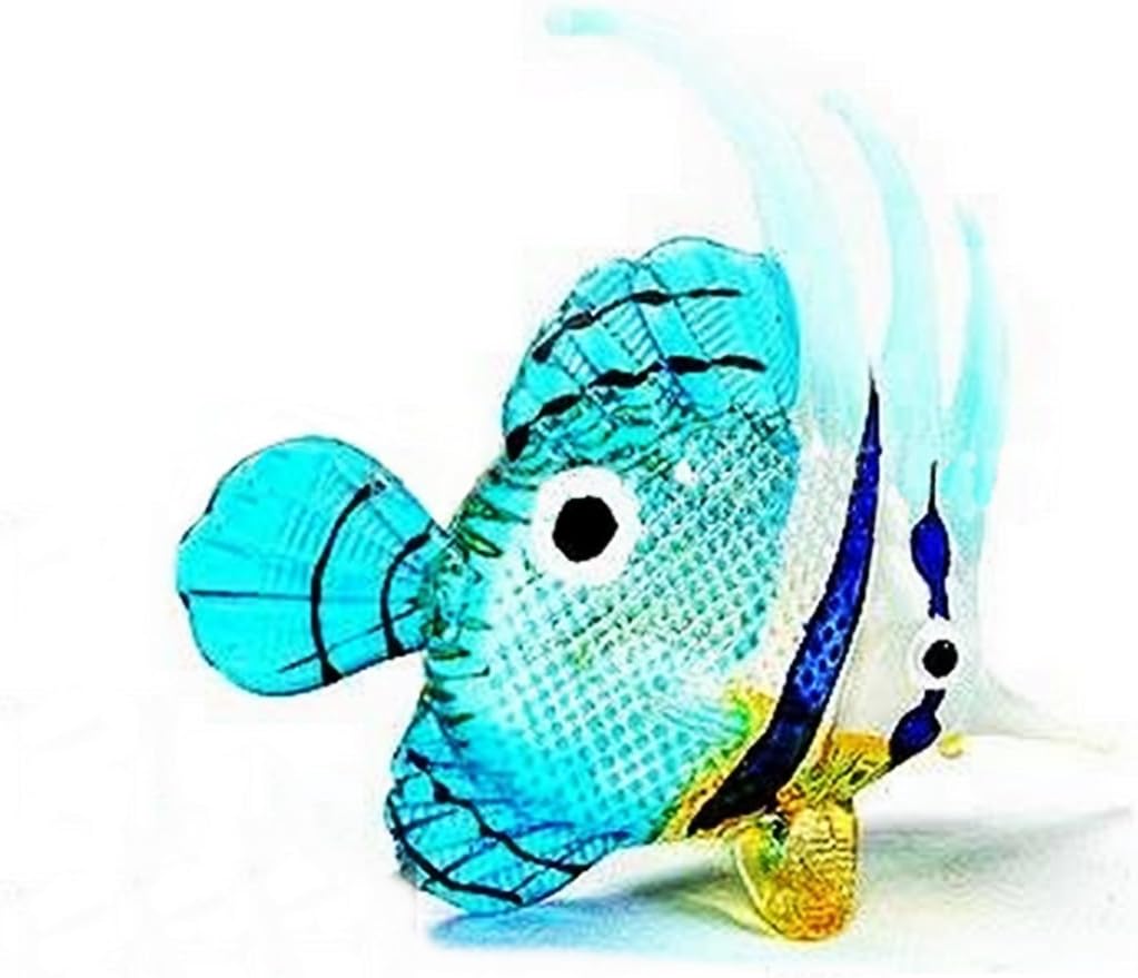 ChangThai Design Tiny 3½" Blue Reef Bannerfish Fish Figurine - Miniature Hand Blown Glass Sea Animals Fishes Marine Ocean Creatures Colorful Crystal Decorative Figure Collectible Figurines Décor Gifts