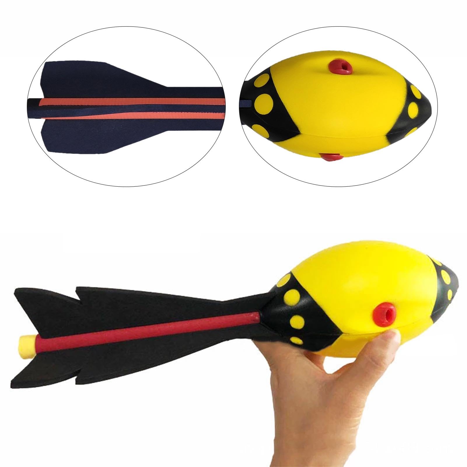 Throwing Rocket Ball Classic Long Distance Foam Rocket Ball Whistle Ball Flight Optimization Tail Hand Grip Indoor Outdoor Fun Gift (yellow) - Image 2