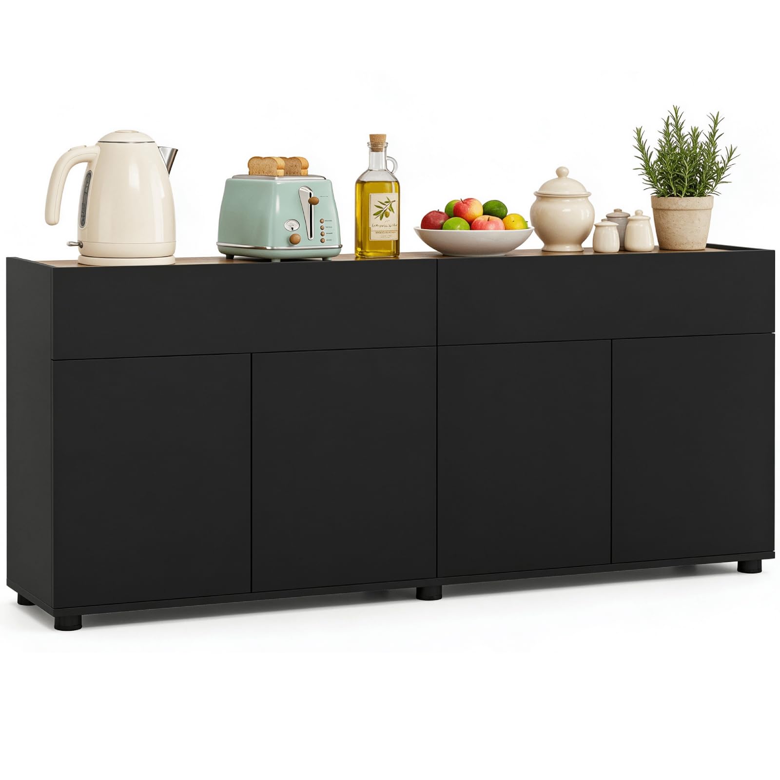 TANGZON 160cm Large Buffet Sideboard, 4 Door Storage Cabinet with 2 Drawers