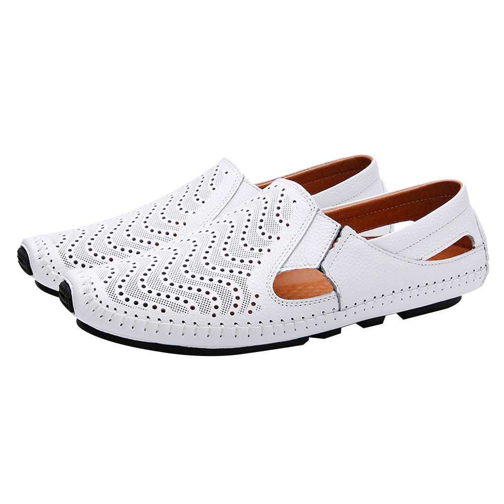 ANUFER Hombres Respirable Piel Genuina Ahuecado Verano Plano Mocasines Ponerse Zapatos de Conducción