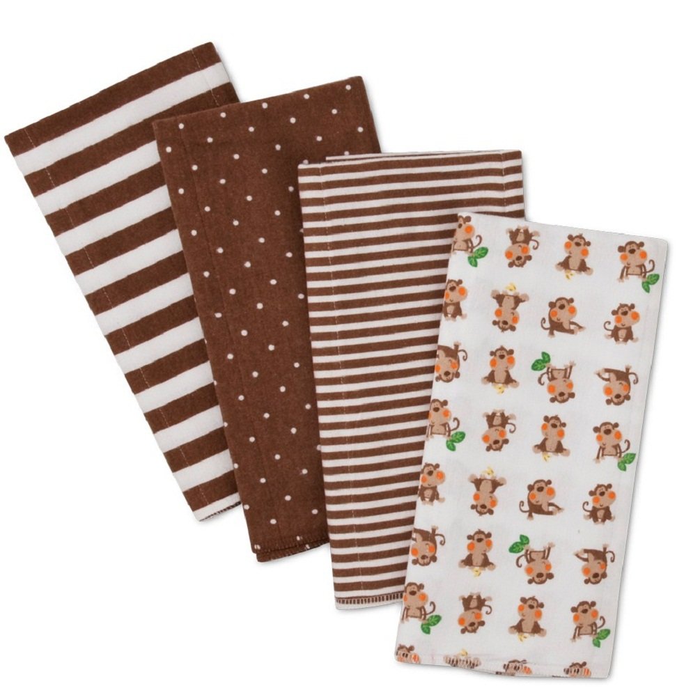 Gerber Flannel Burp Cloths 4Pack 100 Cotton Monkey Baby
