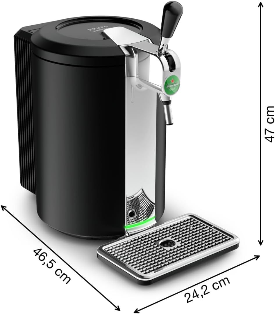 Krups Beertender Machine bière pression, Fûts 5 L, Heineken, Témoin lumineux, Température mousse parfaites, Compact noire VB450E10