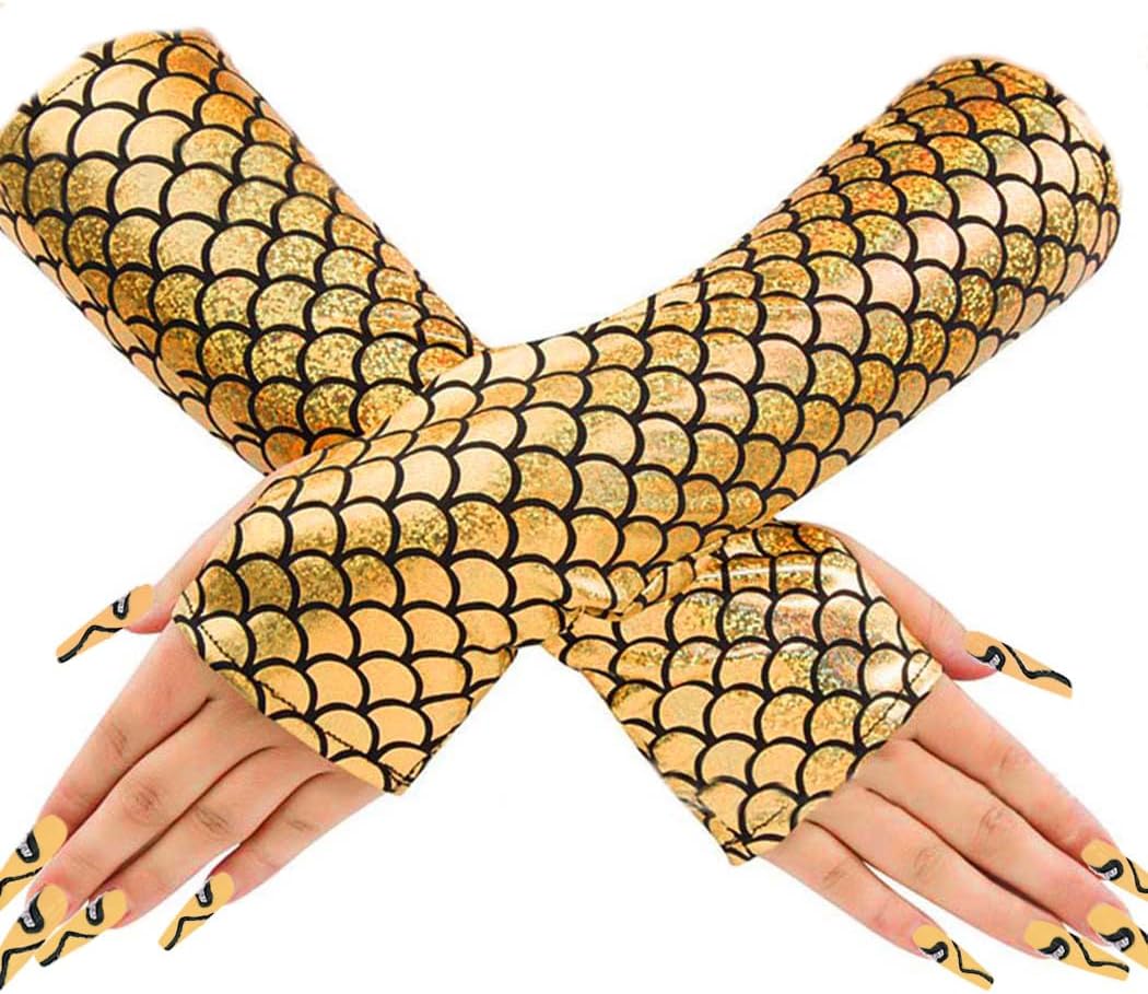 Green Mermaid Glove Fish Scale Arm Sleeve Party Gloves Costume Accessories for Women