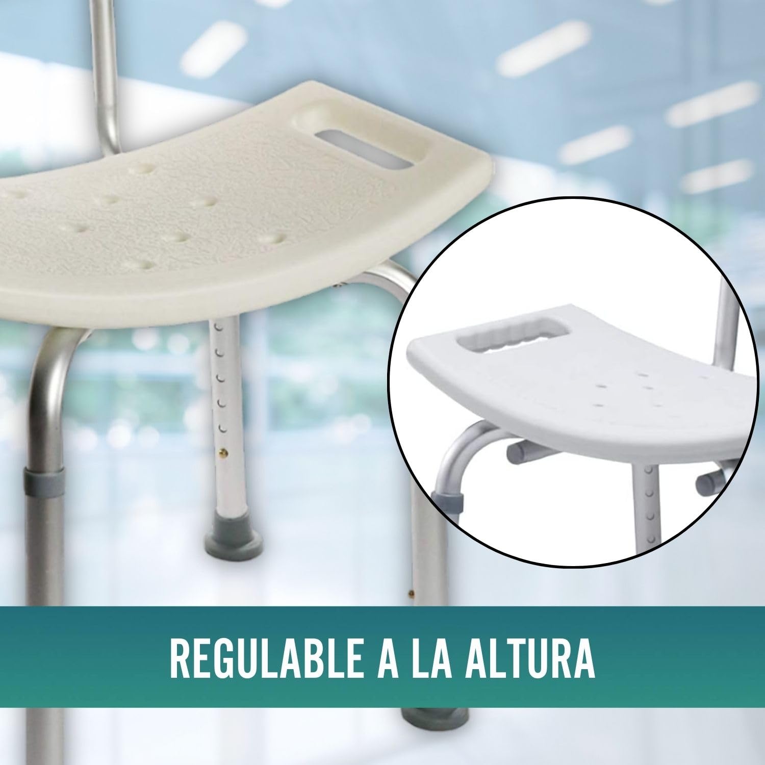 OrtoPrime Silla para Ducha Ortopédica - Taburete Baño con Respaldo - Asiento para Ducha Regulable en Altura - Silla para Ducha para Personas Mayores - Antideslizante Ducha