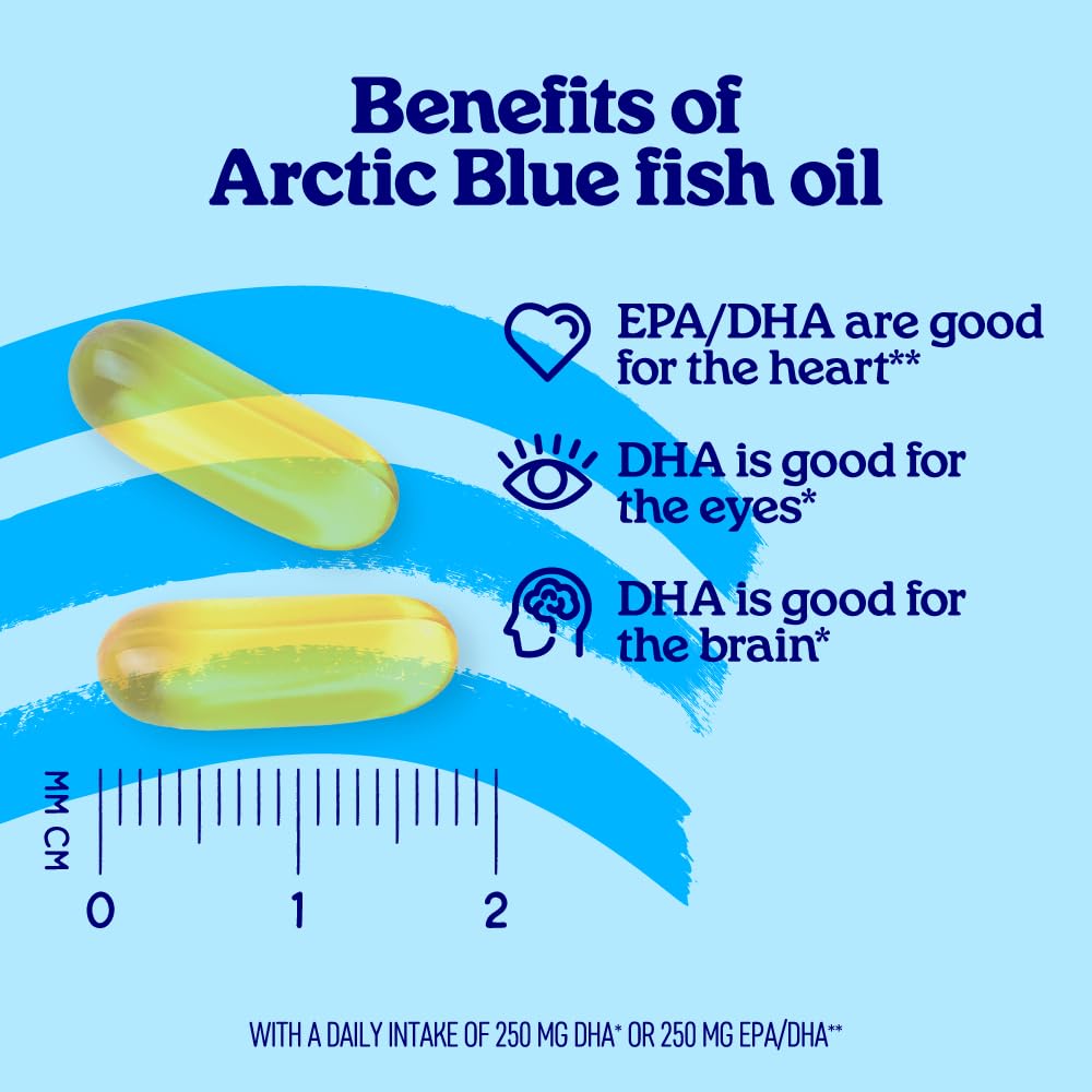Arctic Blue Omega-3 Olio di Pesce 60 Capsule — 1200 mg Olio di Colin Alaska per capsula (400 mg di EPA + 250 mg di DHA) — Certificato MSC, Forma trigliceride, Massima freschezza, Senza Gusto di Pesce