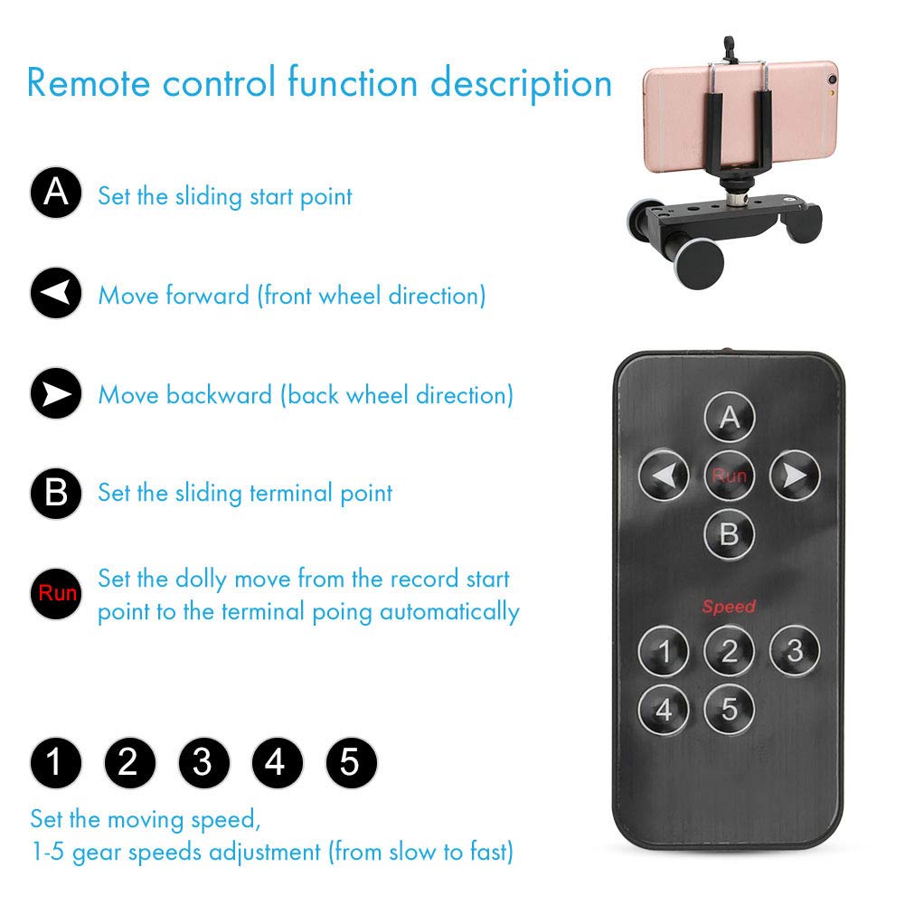Goshyda Telecamera Video Auto, PPL-06S PRO 90 Gradi Girevole Ripresa Rotaia Motorizzata Slider Car con Telecomando, 5 velocità di Regolazione, per Fotocamera DSLR, Smartphone