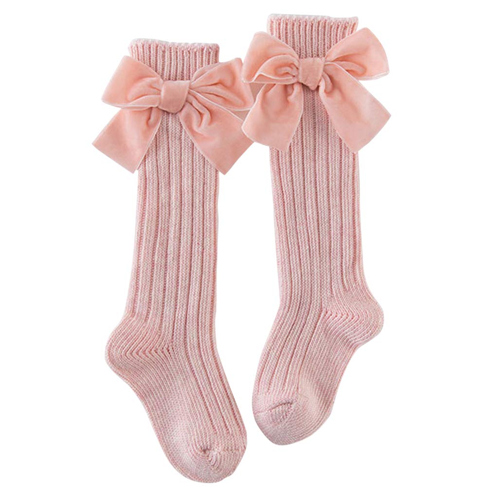 ORETG45 Calcetines lisos hasta la rodilla, medias de algodón con volantes para niños, calcetines cálidos de invierno, vestido escolar, media con lazo de princesa para 0-8 años