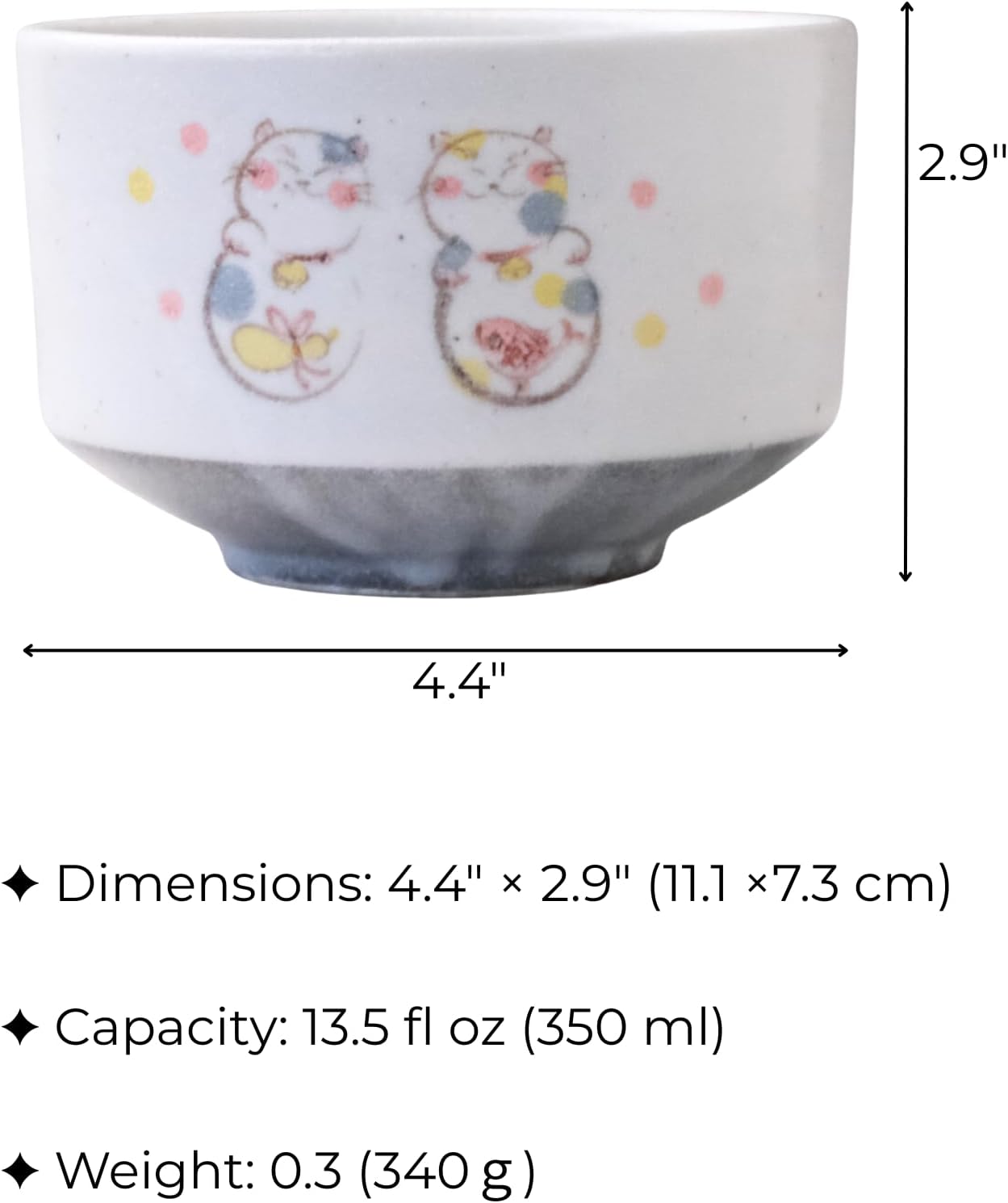 Cute Maneki Neko Lucky Cat tea Bowl – 13.5 fl oz,Mino Ware.Japanese Ceramic Matcha Bowl/Made in Japan