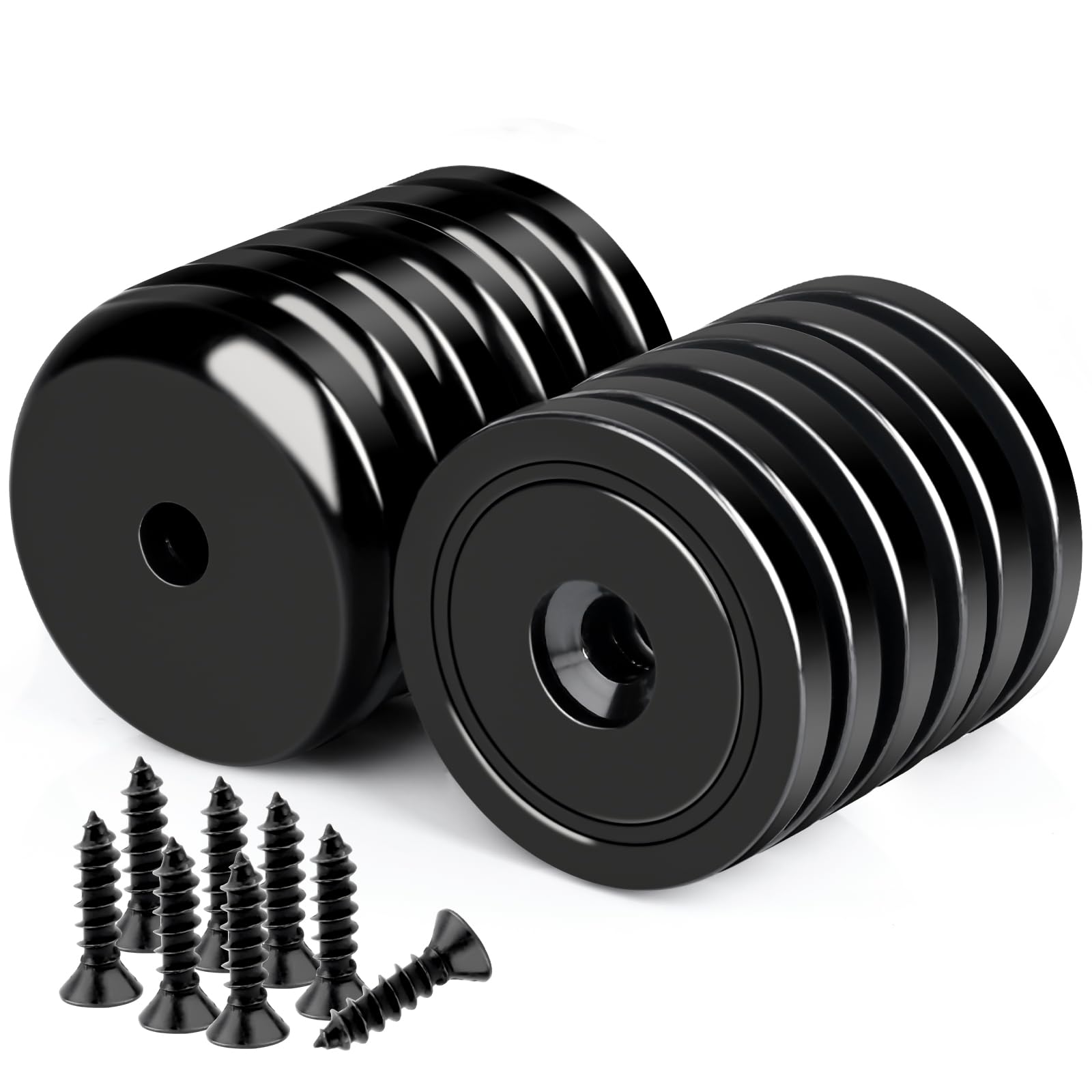 36MM Superstarke Neodym Magnete Schwarz,Magnete Stark mit runder Basis und Löchern, 12 Stück Seltenerdmagnete Topfmagnet mit Senklöchern und Schraube für Küchenhandwerk, Haltewerkzeuge zum Aufhängen