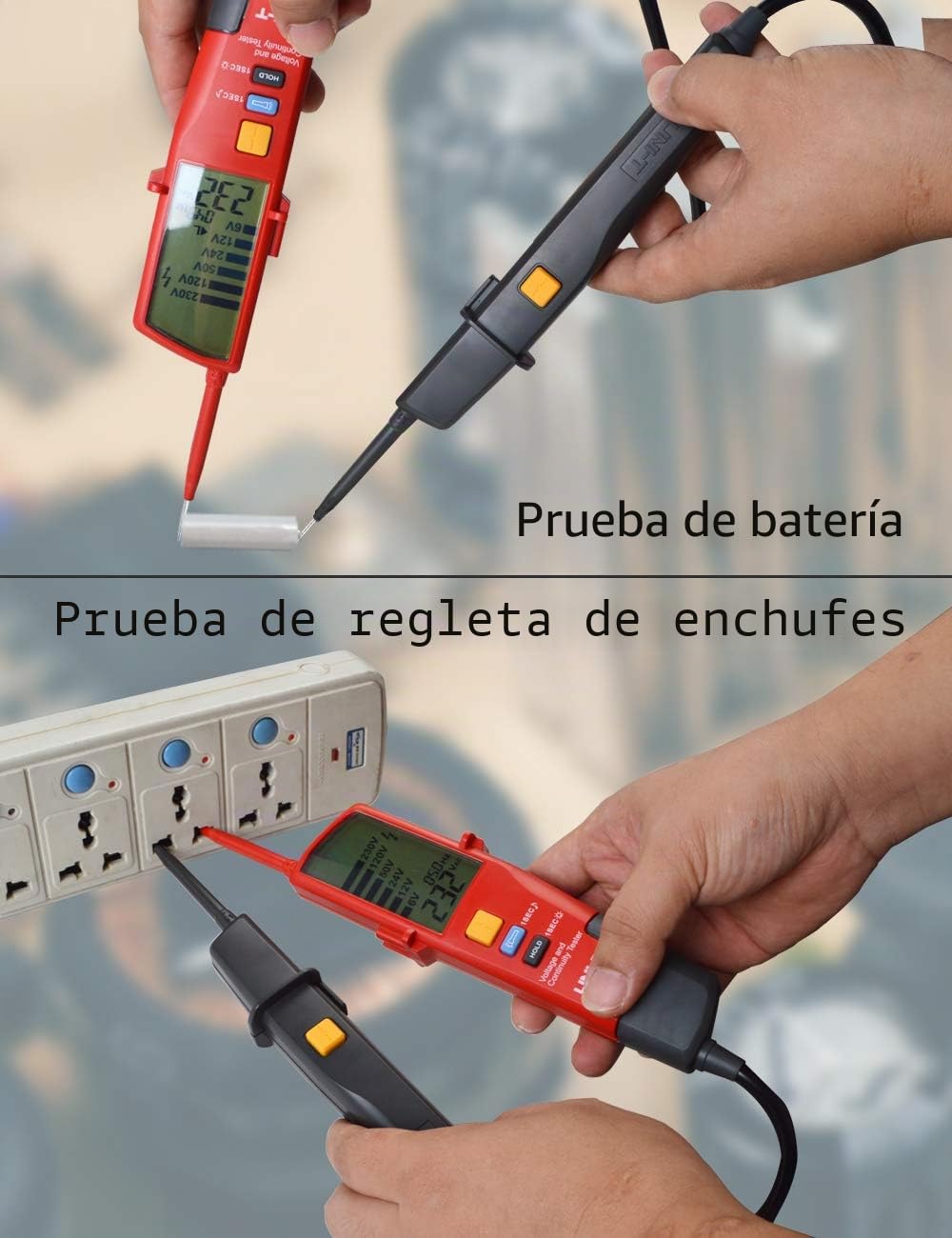 UT18D Comprobador de Tensión de Rango Automático, Impermeable Probador de Voltaje con Medición de Tensión CA/CC y Función de Prueba de Secuencia de Fases, Rango voltaje 12V~690V