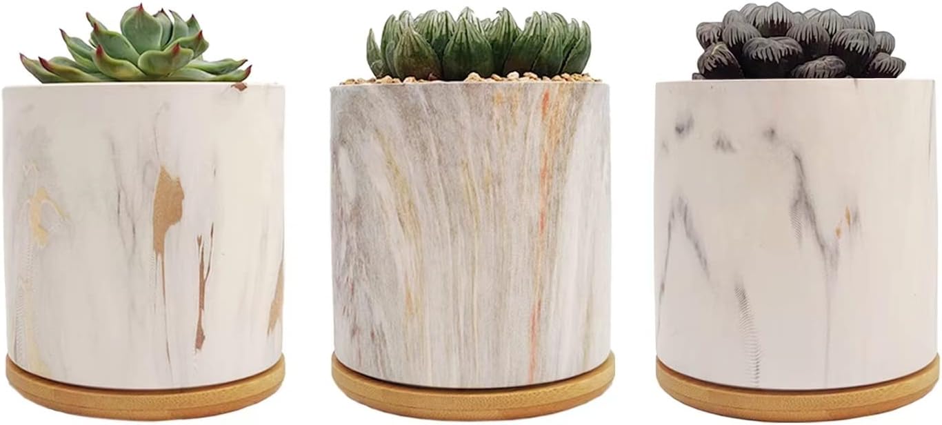 Idyllize 4 Inch Small Ceramic Succulent Planter Pot with Drainage, Mini Succulent Pots for Desktop, Windowsill, Garden(Set of 3)