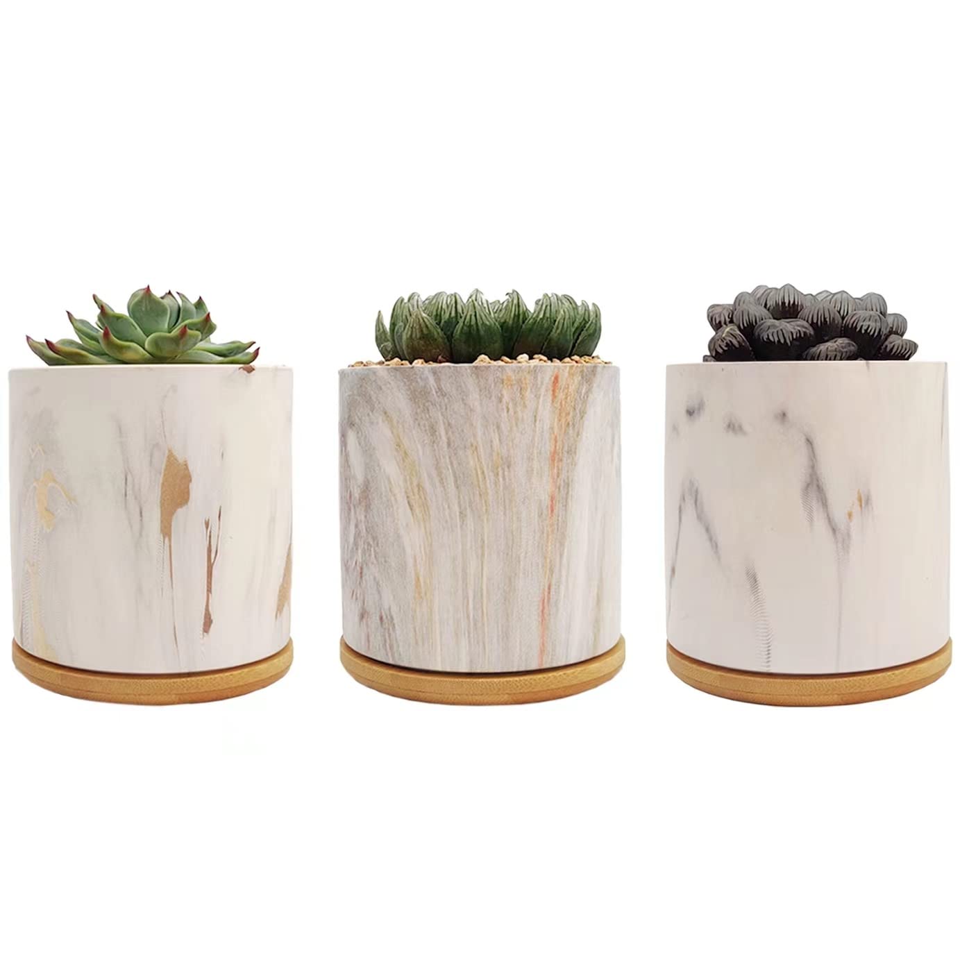 Idyllize 4 Inch Small Ceramic Succulent Planter Pot with Drainage, Mini Succulent Pots for Desktop, Windowsill, Garden(Set of 3)