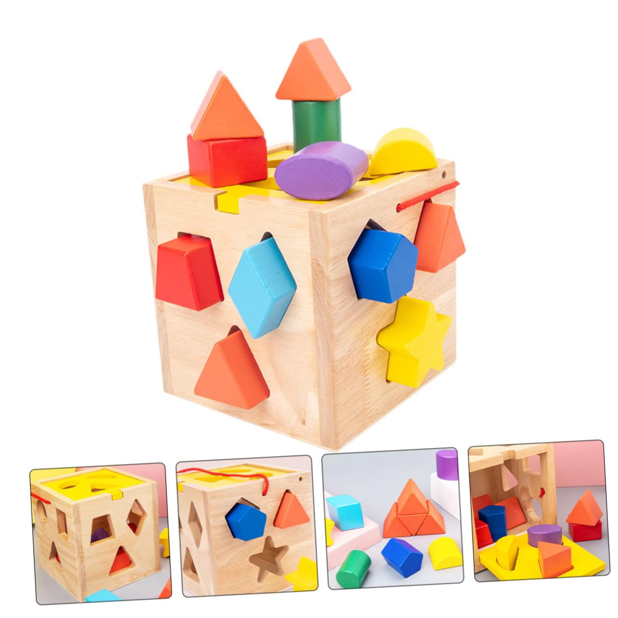 FRCOLOR Caja de Bloques de Construcción de Madera Premium con Juguete Educativo de Clasificación de Formas para Desarrollo de Habilidades Motoras y Rompecabezas Montessori