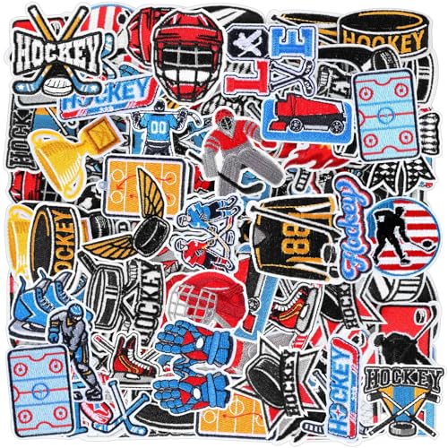 HunnmingRe 72 Pcs Hockey Iron on Patches Chenille Embroidered Hockey Iron on Hat Patch 36 Style Sport Appliques for Hat Cap Clothes DIY Backpack Pants Jeans