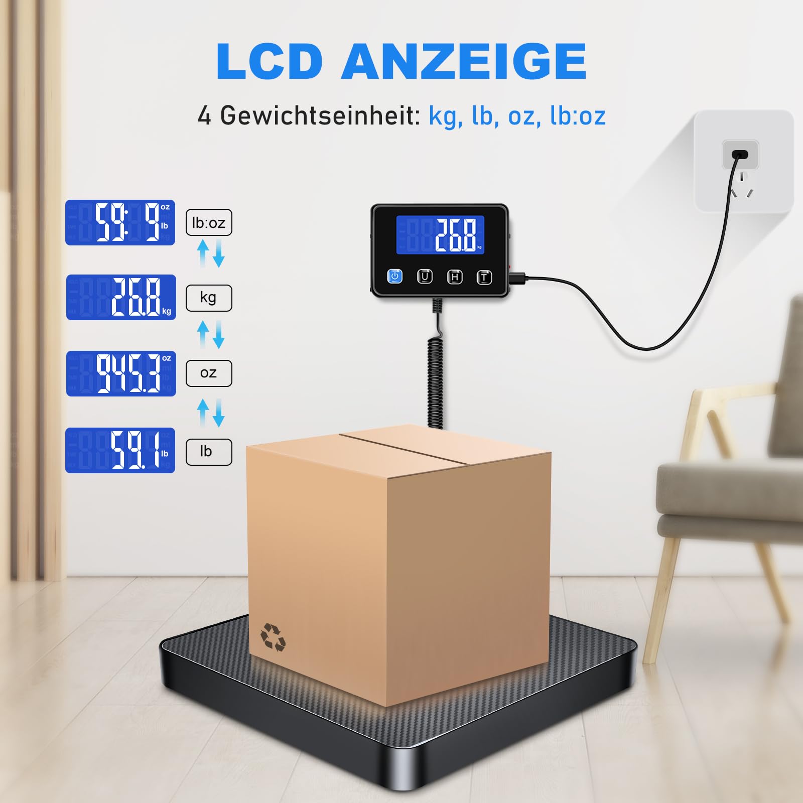 Bilancia Digitale 200 kg/10 g Alta Precisione con Hold/Tara, Visualizzazione LCD