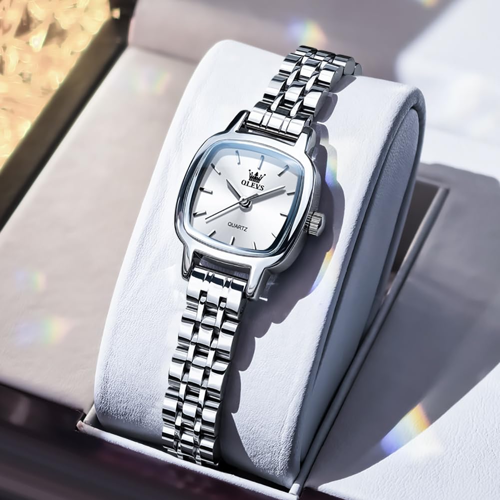 OLEVS Damen Armbanduhr Silber Elegant Gold Edelstahl Wasserdicht Quarzuhr | Silber Edelstahl Uhr Damen Analog Quarzuhr,Kleines Gesicht Wasserdicht Kleid Uhr Damen,Gold Freizeit Stylish Damenuhr