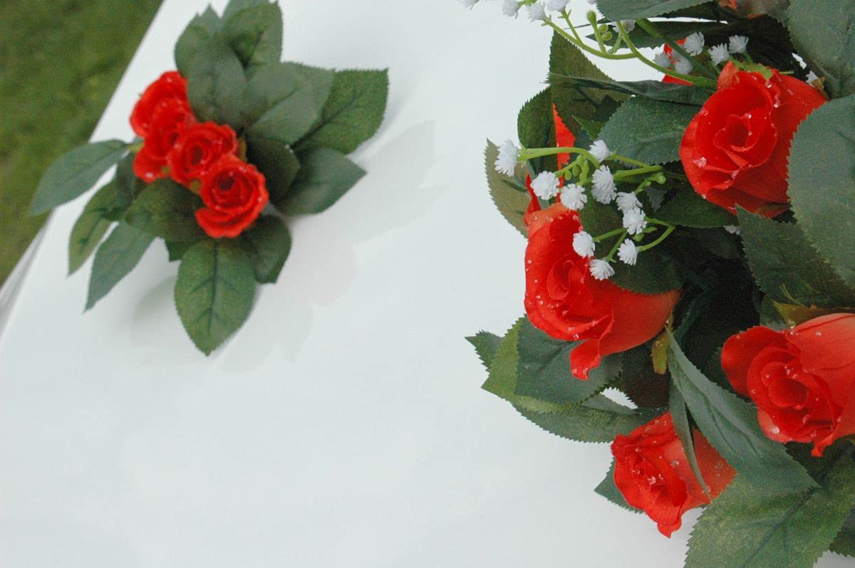 Véritable bouquet de roses - Décoration de voiture - Couple de roses - Colombes - Cœurs - Décoration de voiture de mariage (thé + colombes)