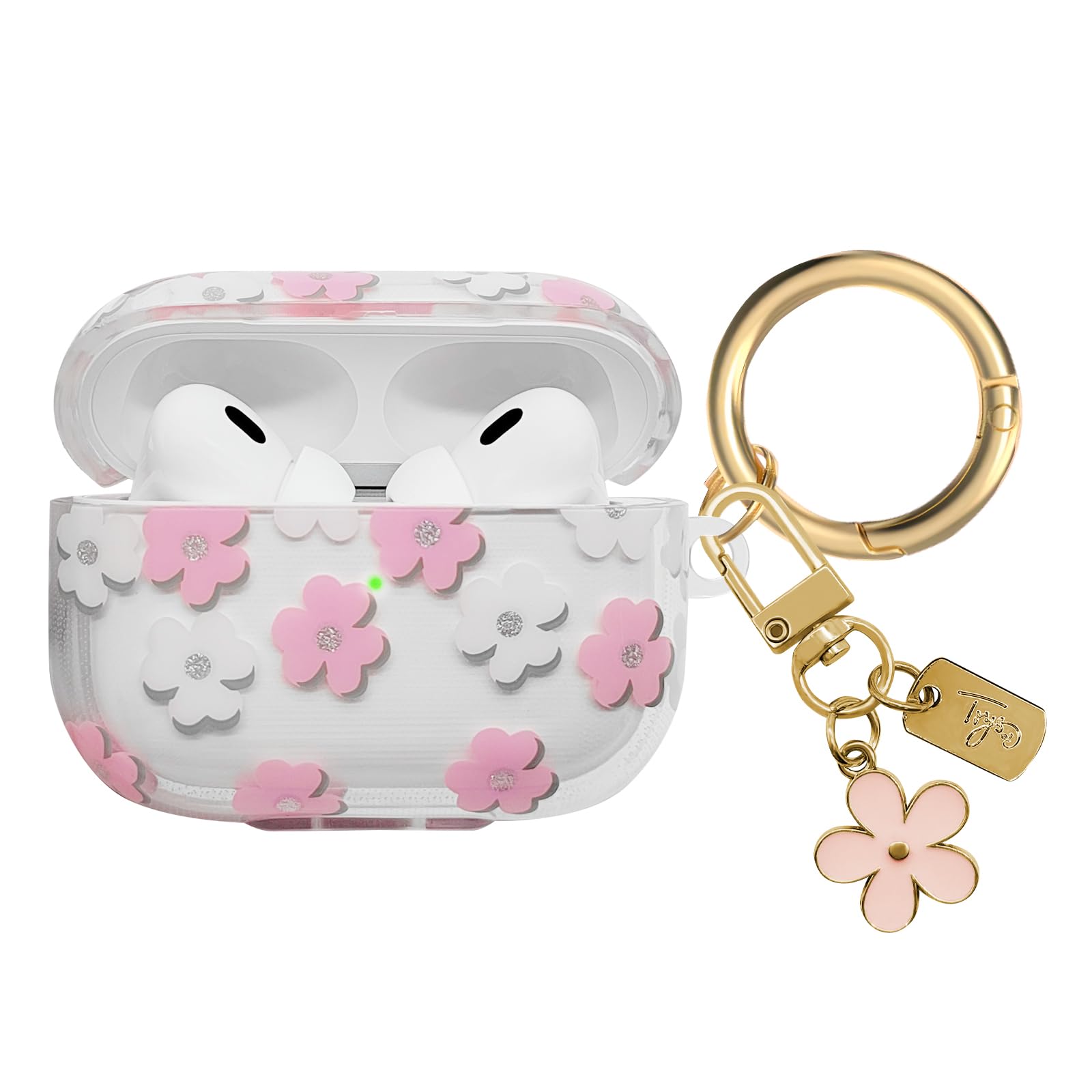 AIIEKZ Funda Compatible Con AirPods, Funda De TPU Suave Con Bonito Patrón De Flores Para AirPods De 2 Y 1 Generación Con Llavero Colgante Y Mosquetón Para Niñas Y Mujeres (rosa