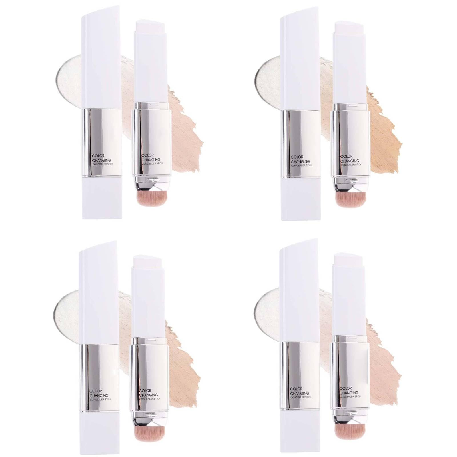 Stick Fond de Teint Coréen Auto-Adaptable - Base de Teint 2-en-1 avec Pinceau, Crème De Recouvrement Hydratante Et Légère, Anti-Cernes Légerconvient à Tous Les Types De Peau (4Pc)