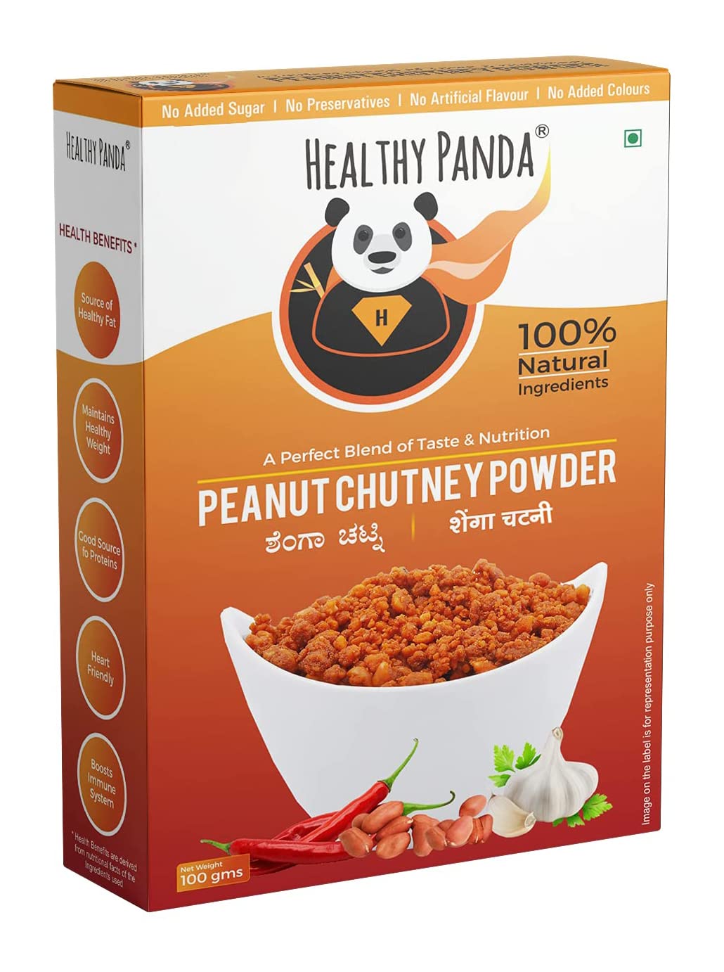 HEALTHY PANDA Uttar Karnatakas Famous Pounded Peanut Garlic Chutney Powder/Groundnut Chutney Powder/Shenga Lasun Chutney, 100 g x Pack of 2