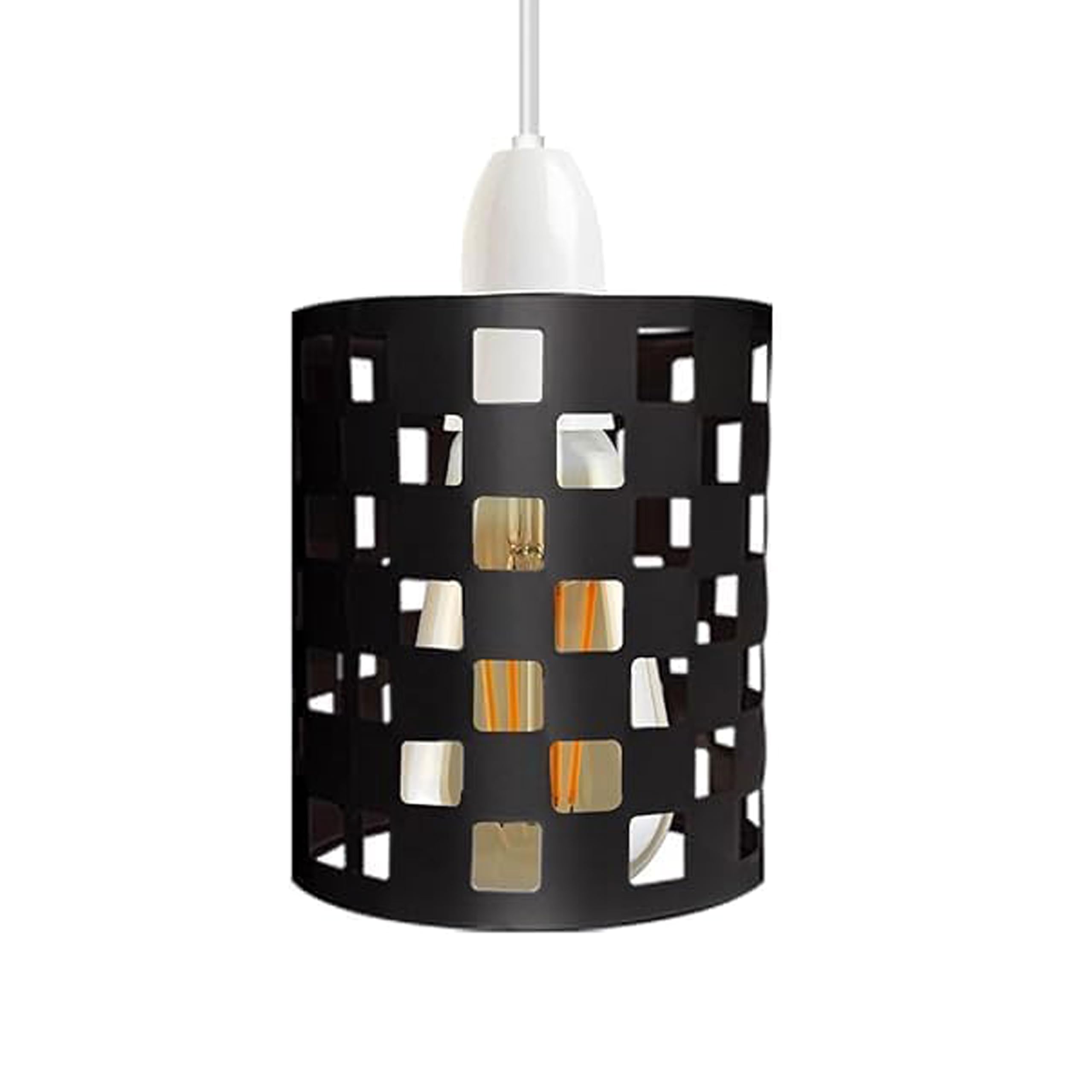 Black Pendant Light Shade Metal Drum Lampshade Industrial Easy Fit Wire Cage Ceiling Light for Kitchen Living Room Corridor (Black) — image 1