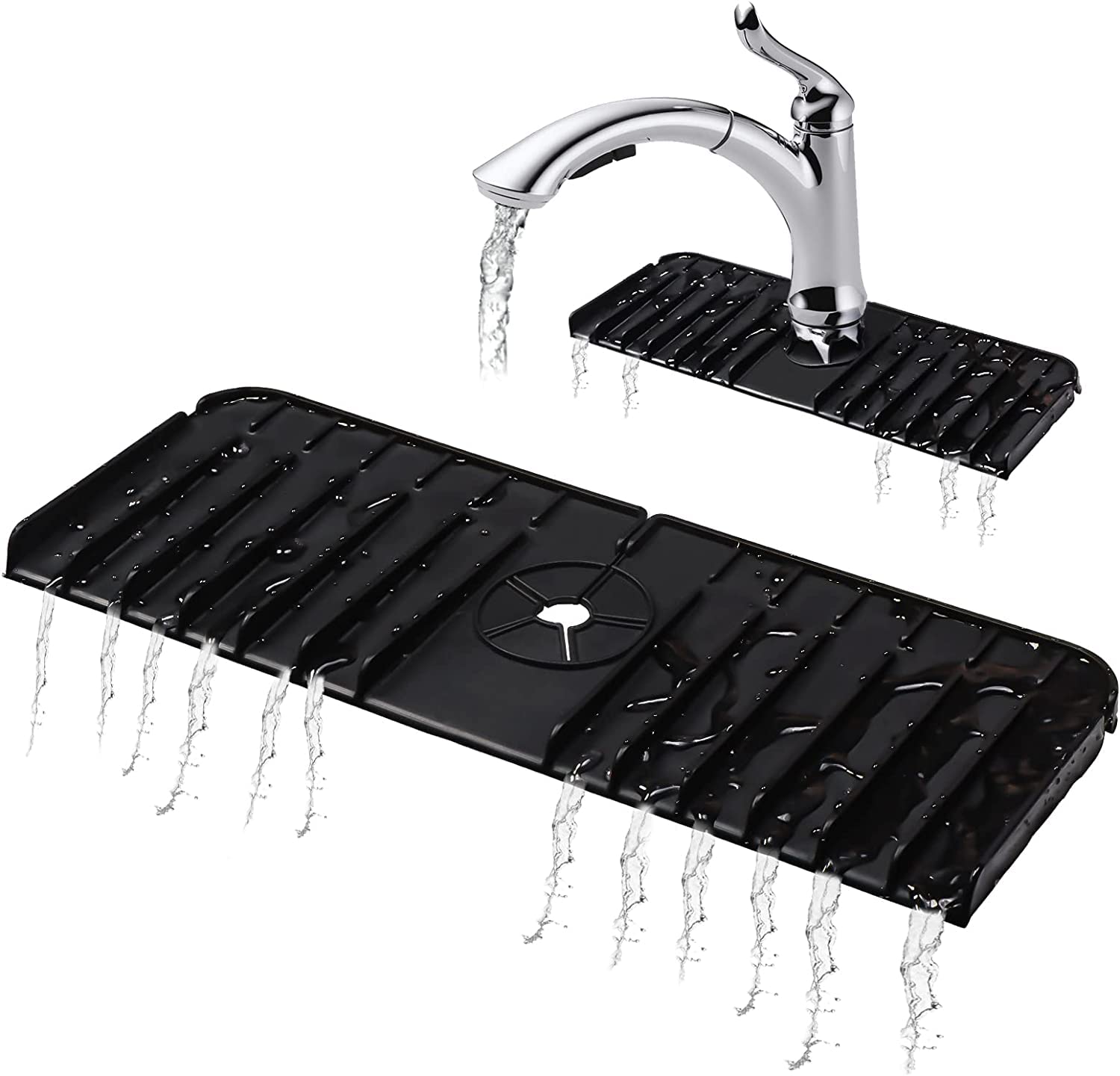 UNIQUE CART® Kitchen Silicone Sink Splash Guard, Faucet Mat Splash Guard for Kitchen Sponge Holder and Bathroom Countertop Protect, (Black)