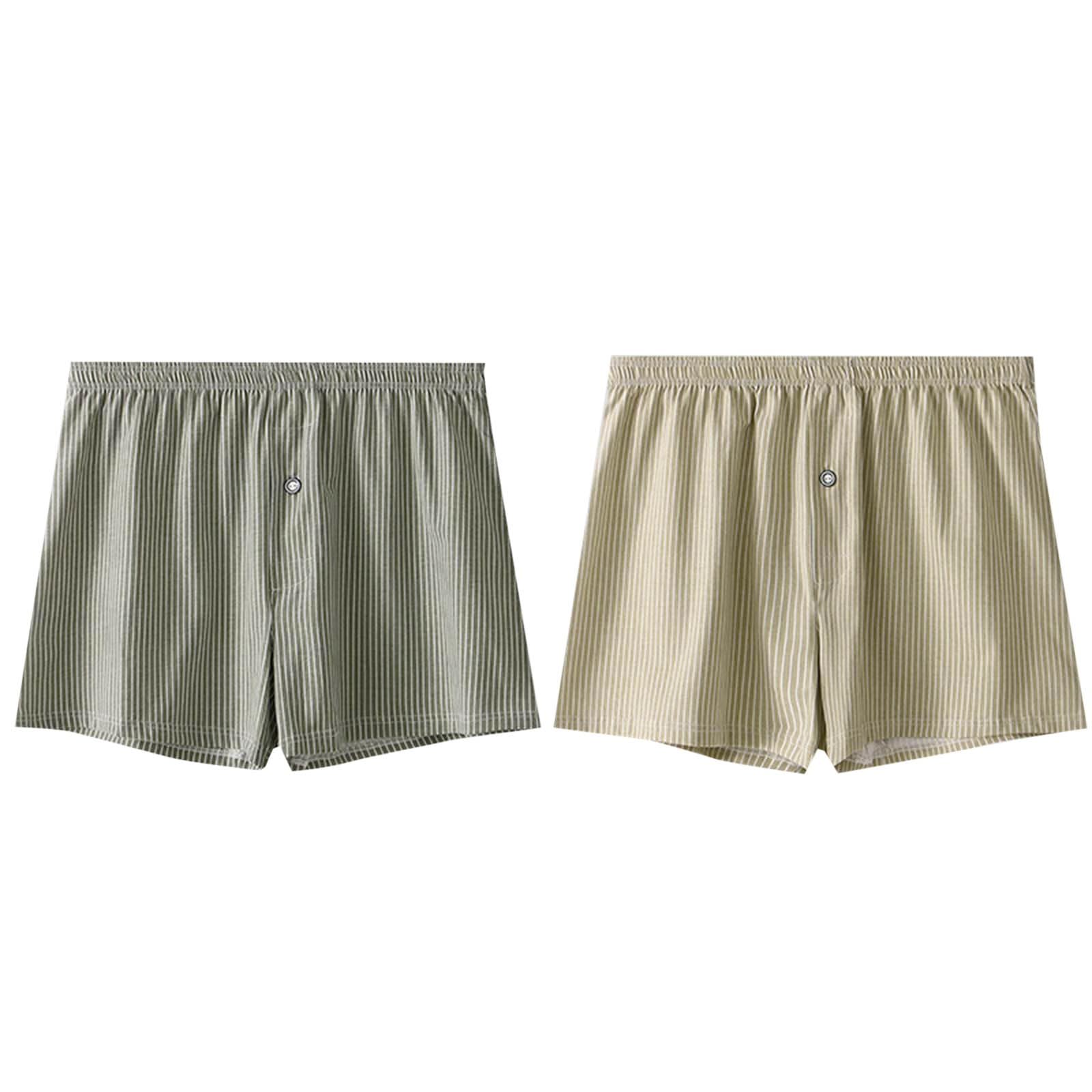 Cotton Boxers for Men Striped 2PC Sleep Comfort Underwear Breathable Stretch Elastic Waist Shorts Comfortable Fit