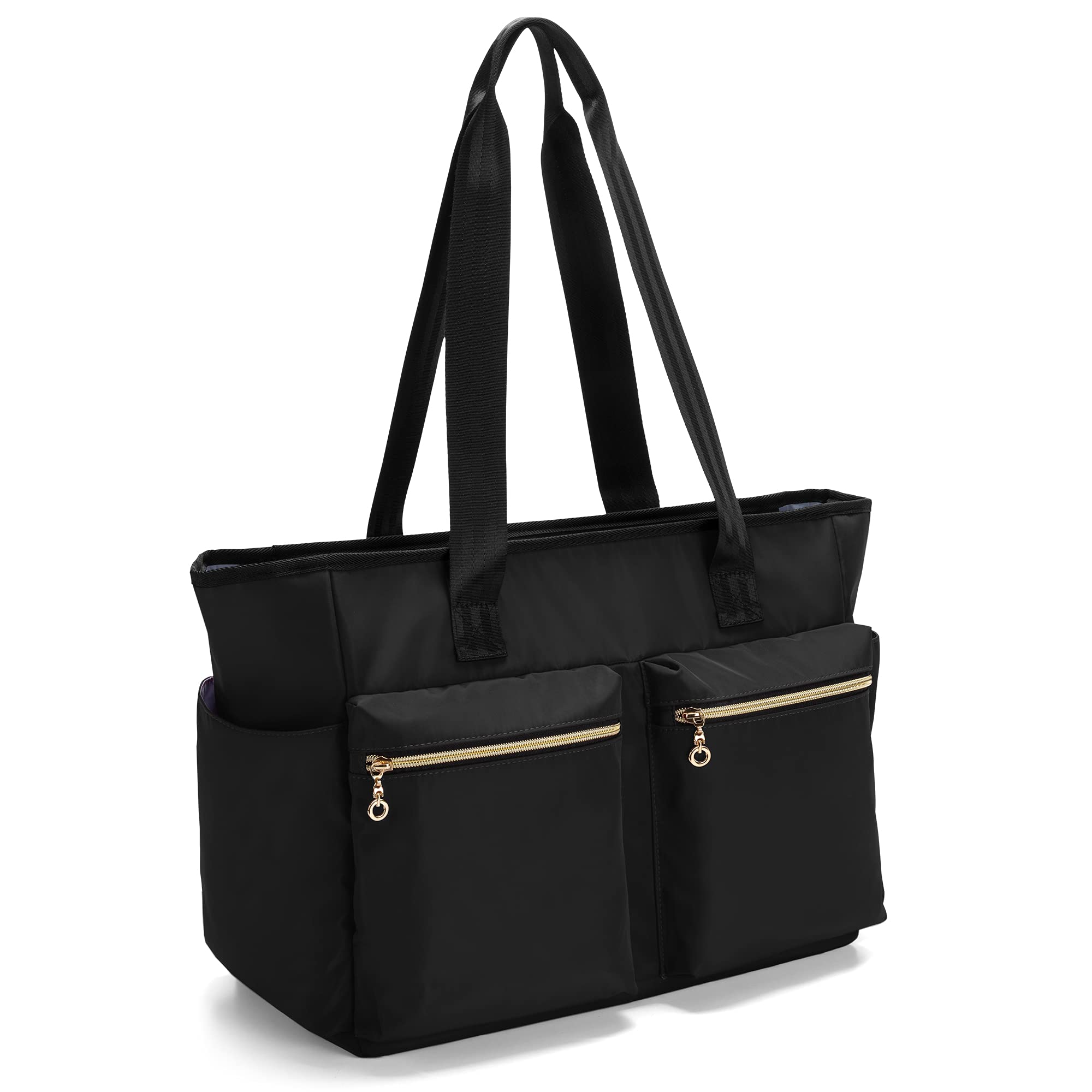 Damero Teacher Bag, Teacher Utility Tote Bag with Zip Top and Padded Sleeve for up to 15.6’’ Laptop for Office, Business, Black(Upgraded)