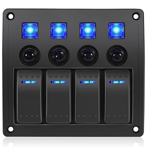 Panel de Interruptores Marinos de 4 Posiciones Impermeable, Panel de Interruptores Basculantes de Barco Impermeable 12V/24 voltios Interruptor de