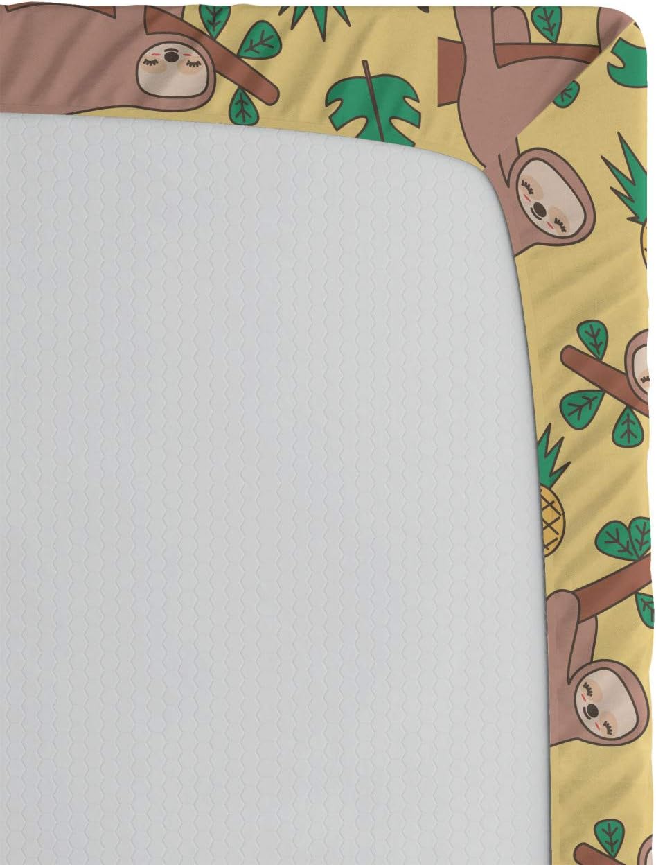 Ambesonne Funny Sloth 2 Pack Fitted Sheet, Lazy Animal Tree Banana, Bed Cover All-Round Elastic Deep Pockets 2 Pieces, Package Contains 2 Queen Size Fitted Sheets, Yellow Umber