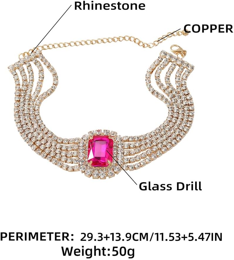 5Tier Boho Fashion Prom Shinny Full Rhinestones Circle Choker Necklace Dainty Layered Sexy Body Chain Choker Necklace Dainty Green Blue Silver Halloween Christmas Necklace Jewelry Gift for Women - Image 6