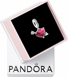Moments Red Heart & Arrow Murano Glass Dangle Charm - Sterling Silver Charm with Cubic Zirconia & Murano Glass - Jewelry for Women - Includes Gift Box