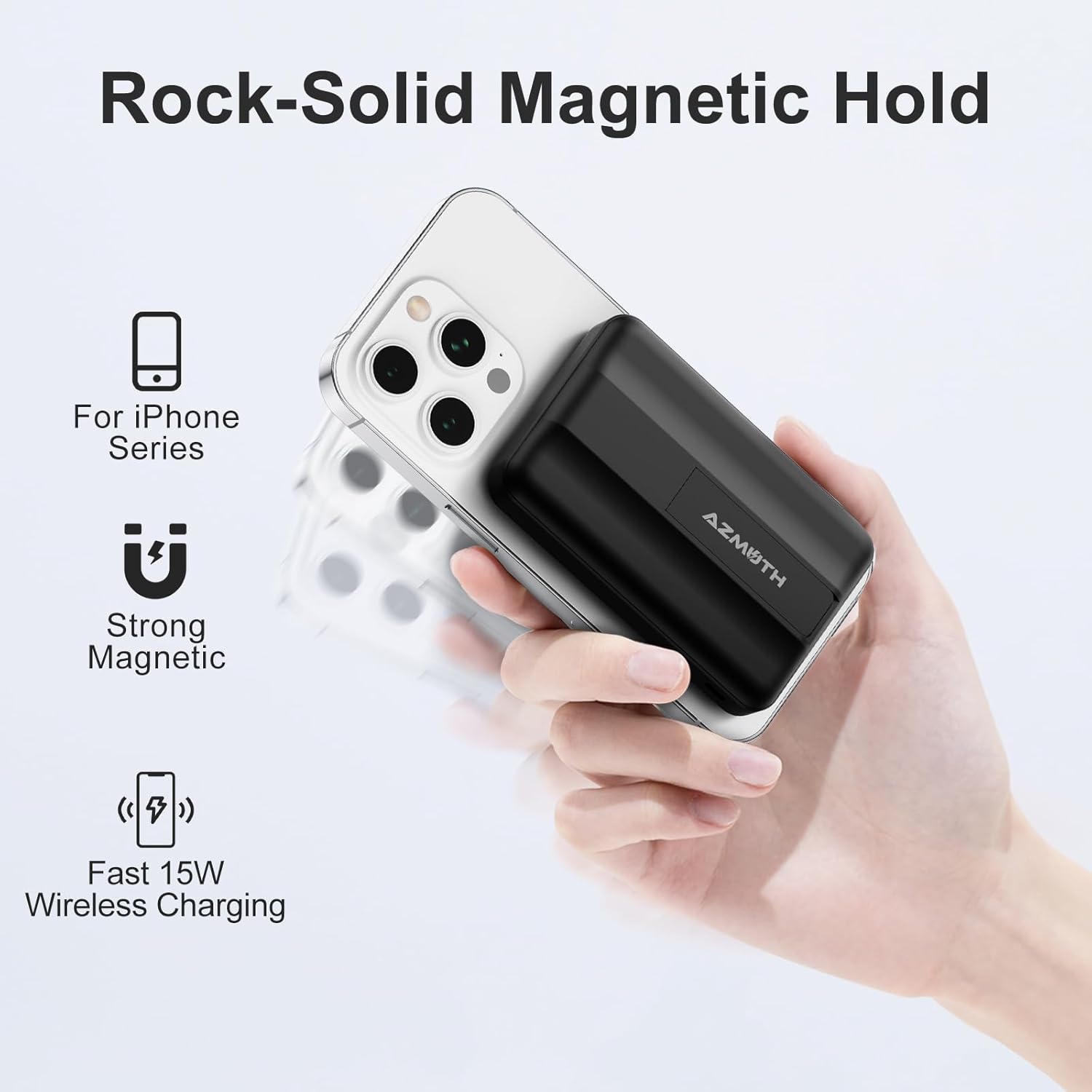 Azmuth Wireless Portable Charger with Stand, 10000mAh Magnetic Power Bank, 22.5W USB-C Fast Charging Battery Pack with Digital Display Compatible with iPhone 15/14/13/12 Series (Black), KT-D022