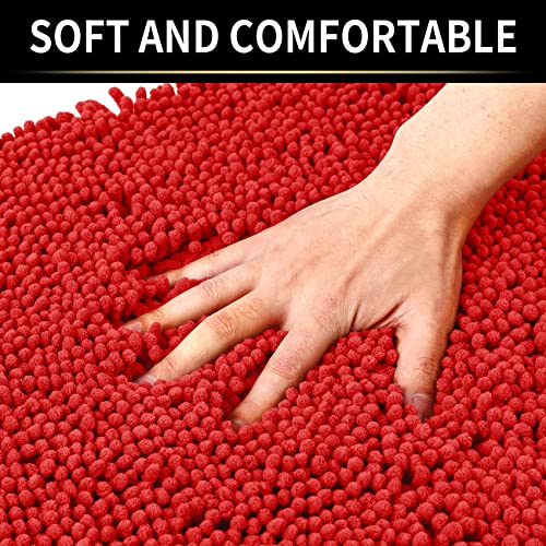 Ygnnjy Chenille Bathroom Rugs, Water Absorbent And Soft Plush Bath Mat Dry Fast Machine Washable Non-Slip Bath Rug For Tub, Shower, And Room (Red, 16"×24") #TOP1