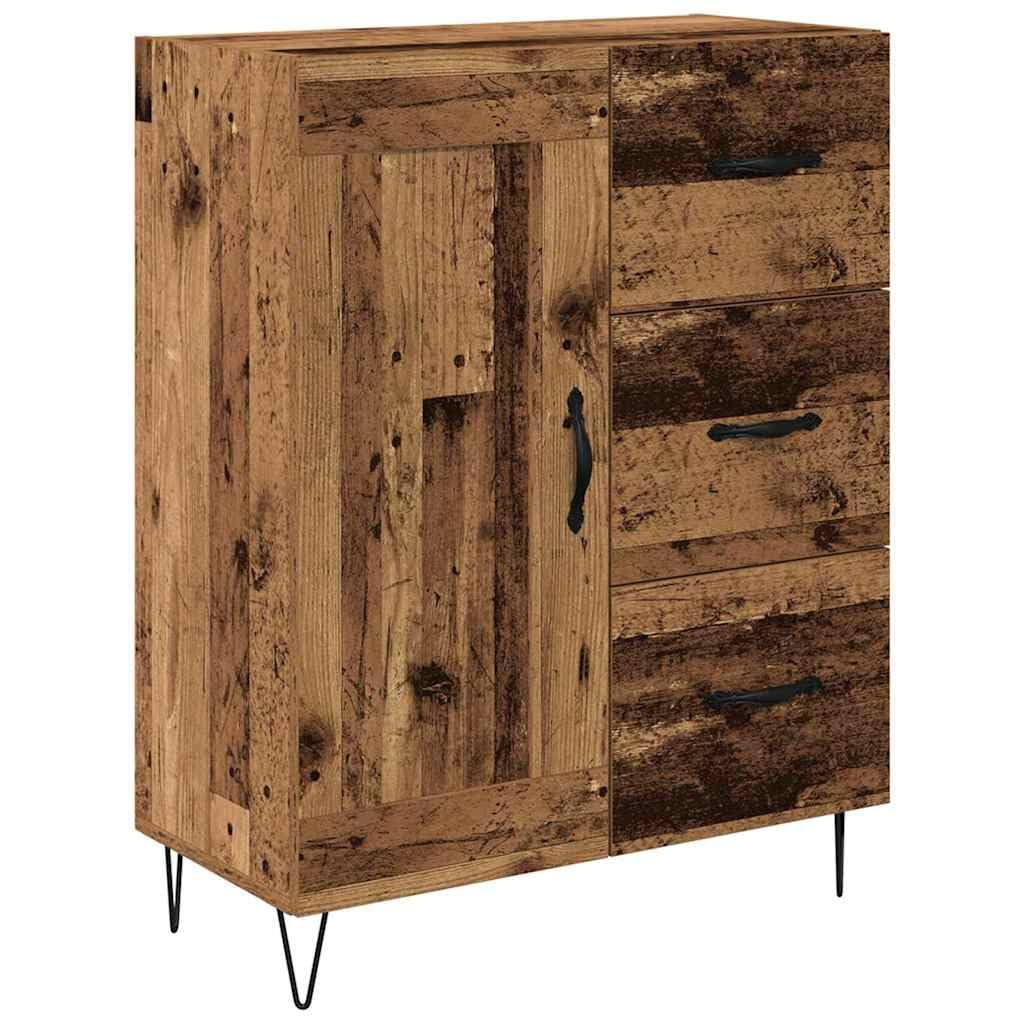 Buffet haut avec 3 tiroirs en bois vieilli, 69,5 x 34 x 180 cm, buffet moderne avec beaucoup d'espace de rangement pour salon, salle à manger, chambre à coucher et couloir, rustique et