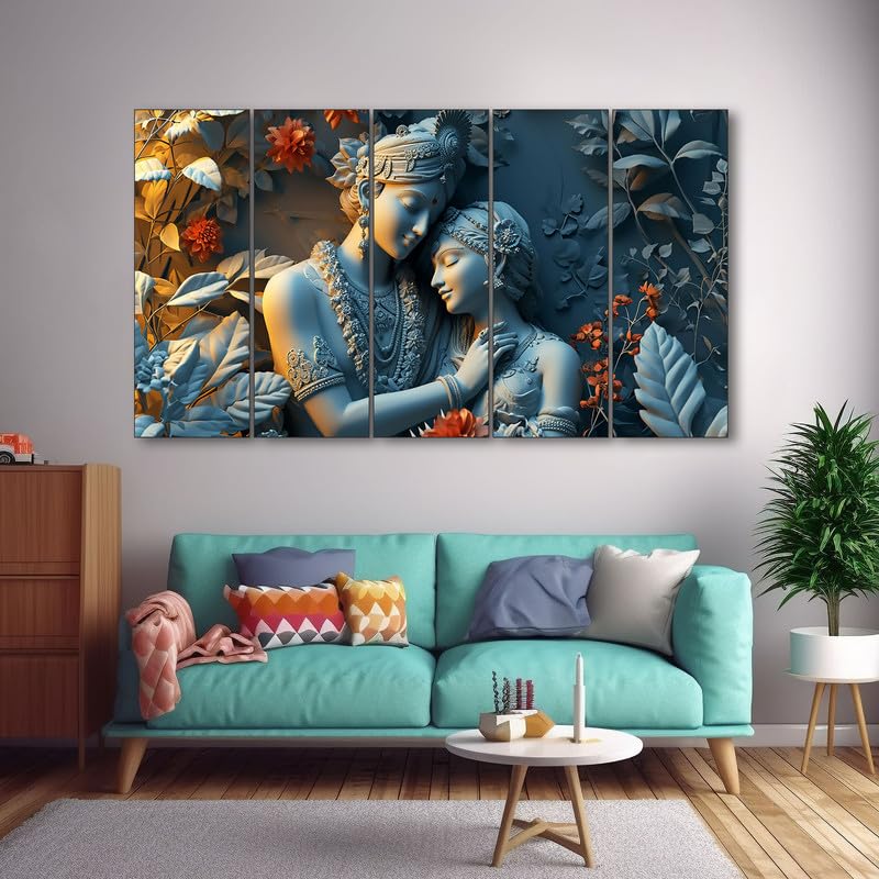 Image of The Castle Decor Lord Radha krishna painting | Multiple Frames Wall Art Painting for living room,Bedroom,Drawing room,Hotels Wooden Framed-Digital Painting (Multi Color - Design 6, 36x60 Inch)
