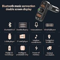 Vista 3 de Receptor de radio Bluetooth 5.0 para cambio de coche con 2 micrófonos más fuertes, cargador de coche USB PD QC 3.0 de 41 W, adaptador de audio