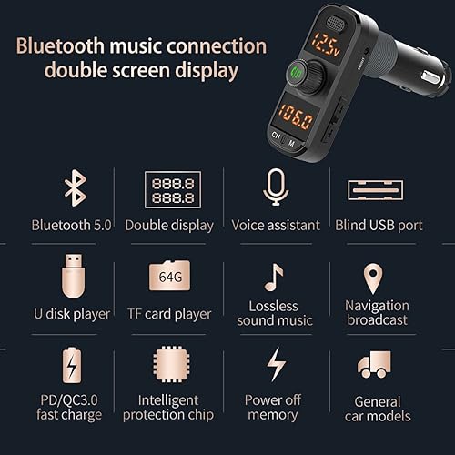 Miniatura 3 de Receptor de radio Bluetooth 5.0 para cambio de coche con 2 micrófonos más fuertes, cargador de coche USB PD QC 3.0 de 41 W, adaptador de audio