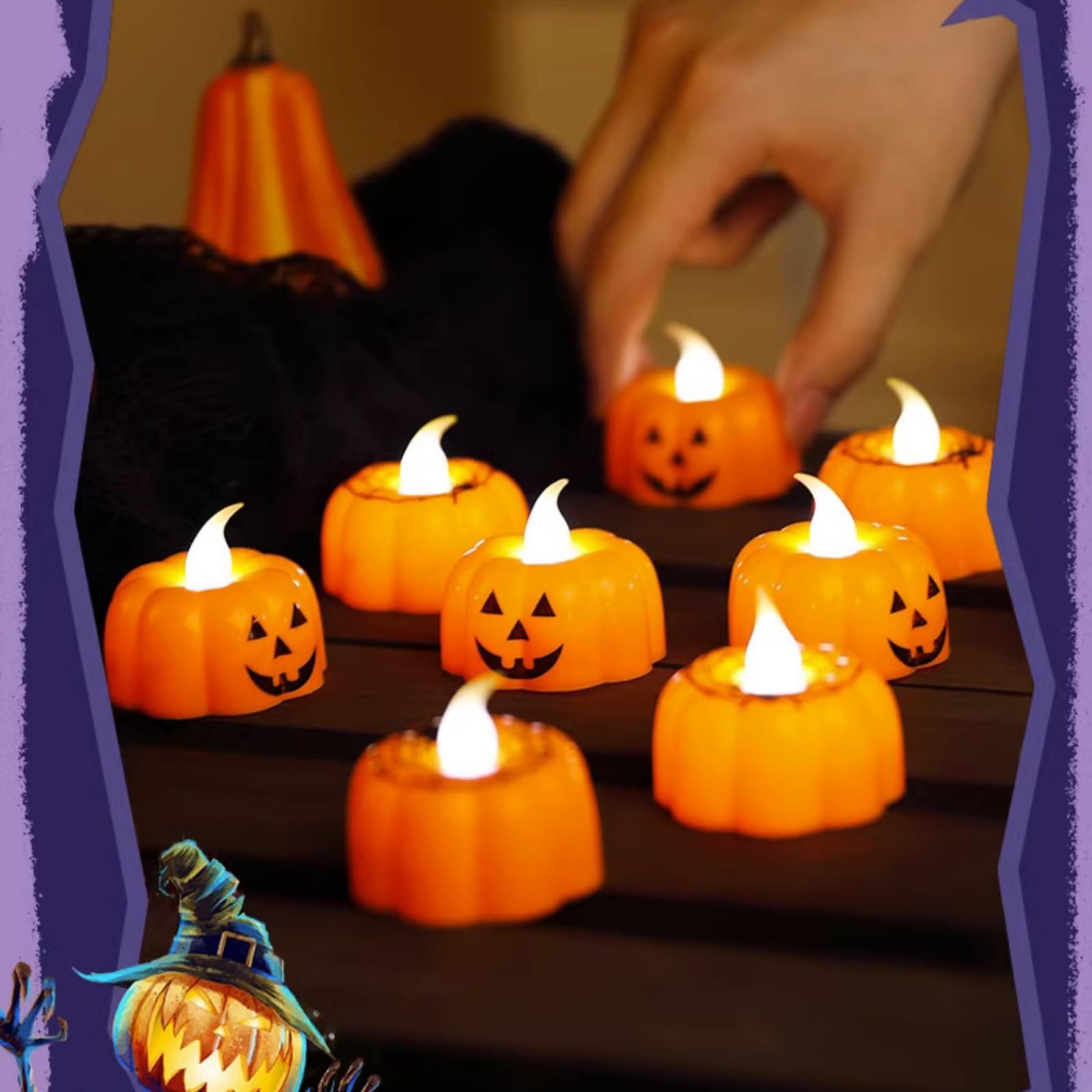Halloween Zucca Tea Lights Decorazioni Autunno Decor Tealights Arancioni a LED a Batteria Candele Elettriche Senza Fiamma per la Tavola di Casa Decorazione Festa Interna(24pcs)
