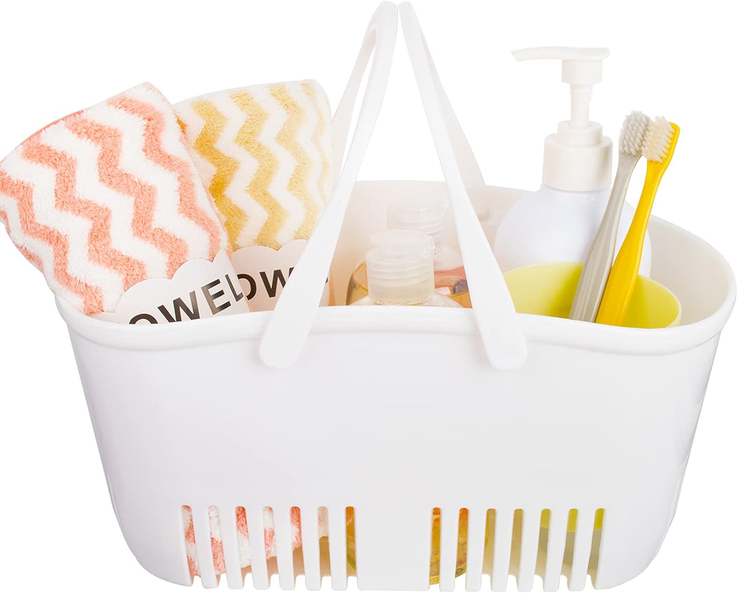 rejomiik Shower Caddy Basket, Portable Shower Tote, Plastic Organizer Storage Basket with Handle Drainage Toiletry Bag Bin Box for Bathroom, College Dorm Room Essentials, Kitchen, Camp, Gym - White
