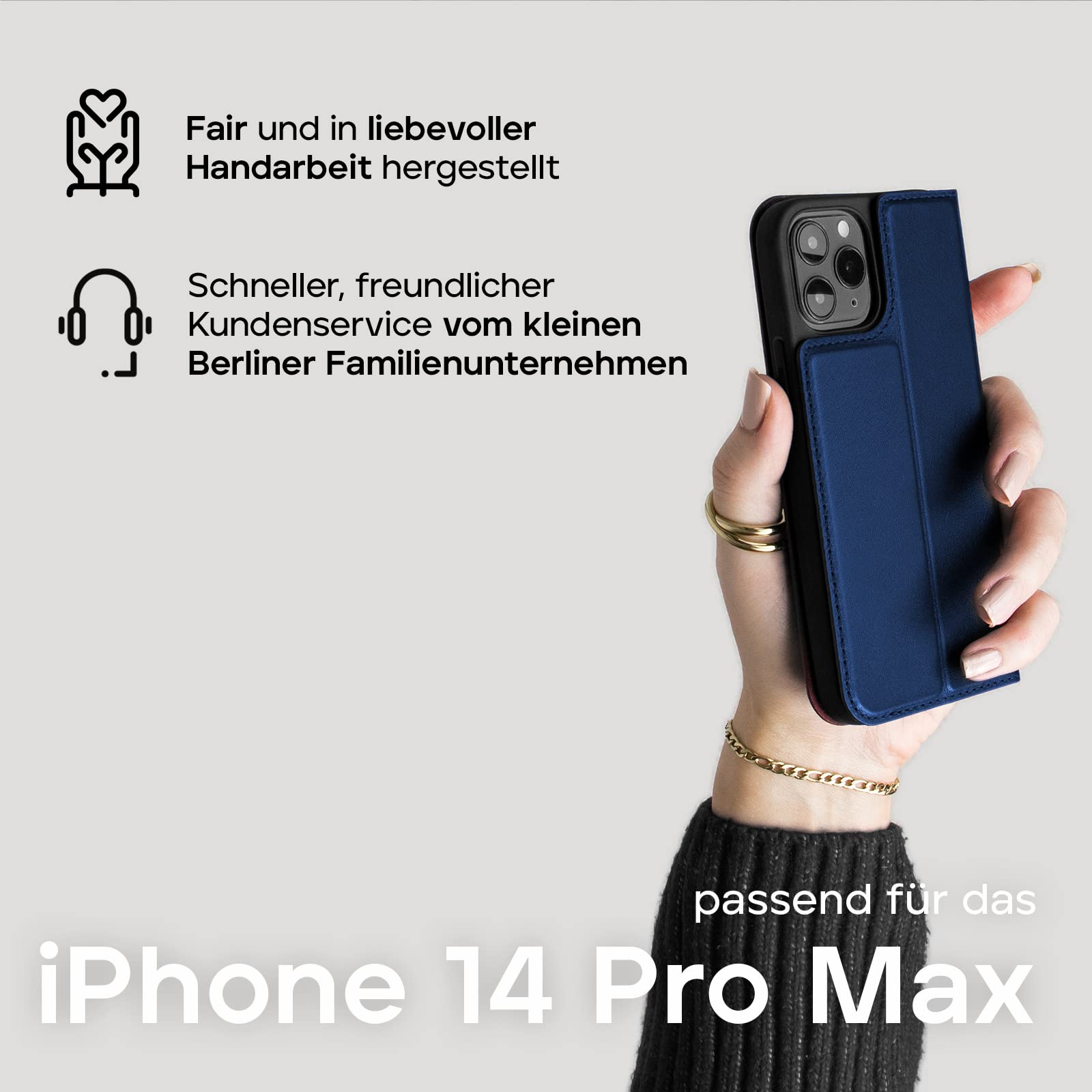 WIIUKA Lederhülle Für IPhone 14 Pro Max – Mit Kartenfach, Standfunktion & Aus Deutschem Echtleder
