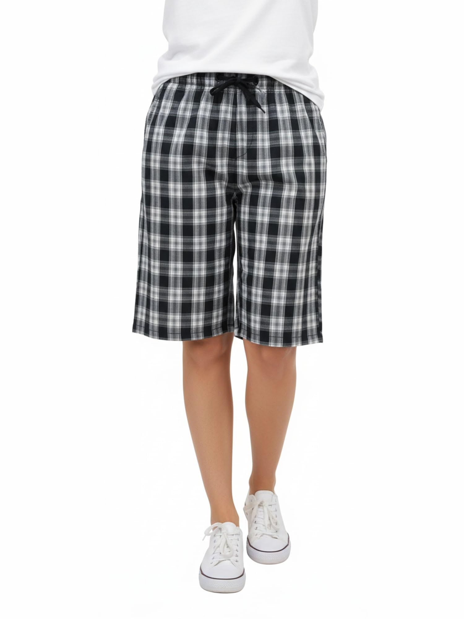 Women's Cotton Checkered Shorts – High Waist Lounge Shorts with Pockets | Regular & Plus Sizes-image-43