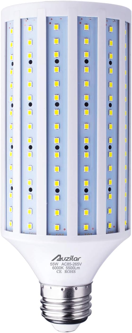 55W LED Corn Light Bulb (E39 Large Mogul Base) 5500Lm 6000K Cool White Daylight, for Metal Halide HID HPS Replacement Garage Parking Lot High Bay Warehouse Street Lamp Lighting 85V-265V