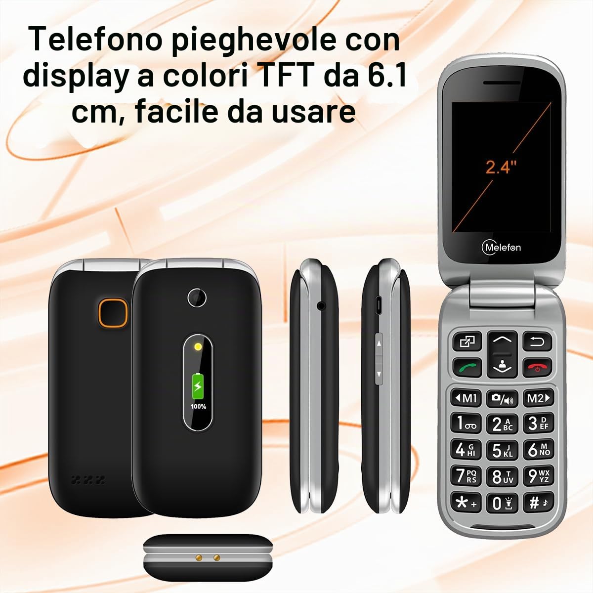4G Flip Telefoni Cellulari con Tasti Grandi, Telefono Cellulare per Anziani,Pantalla 2..4",Funzione SOS,Volume Alto, Batteria 1350mAh, Radio FM e Torcia Integrata - Semplice da Usare per Nonni