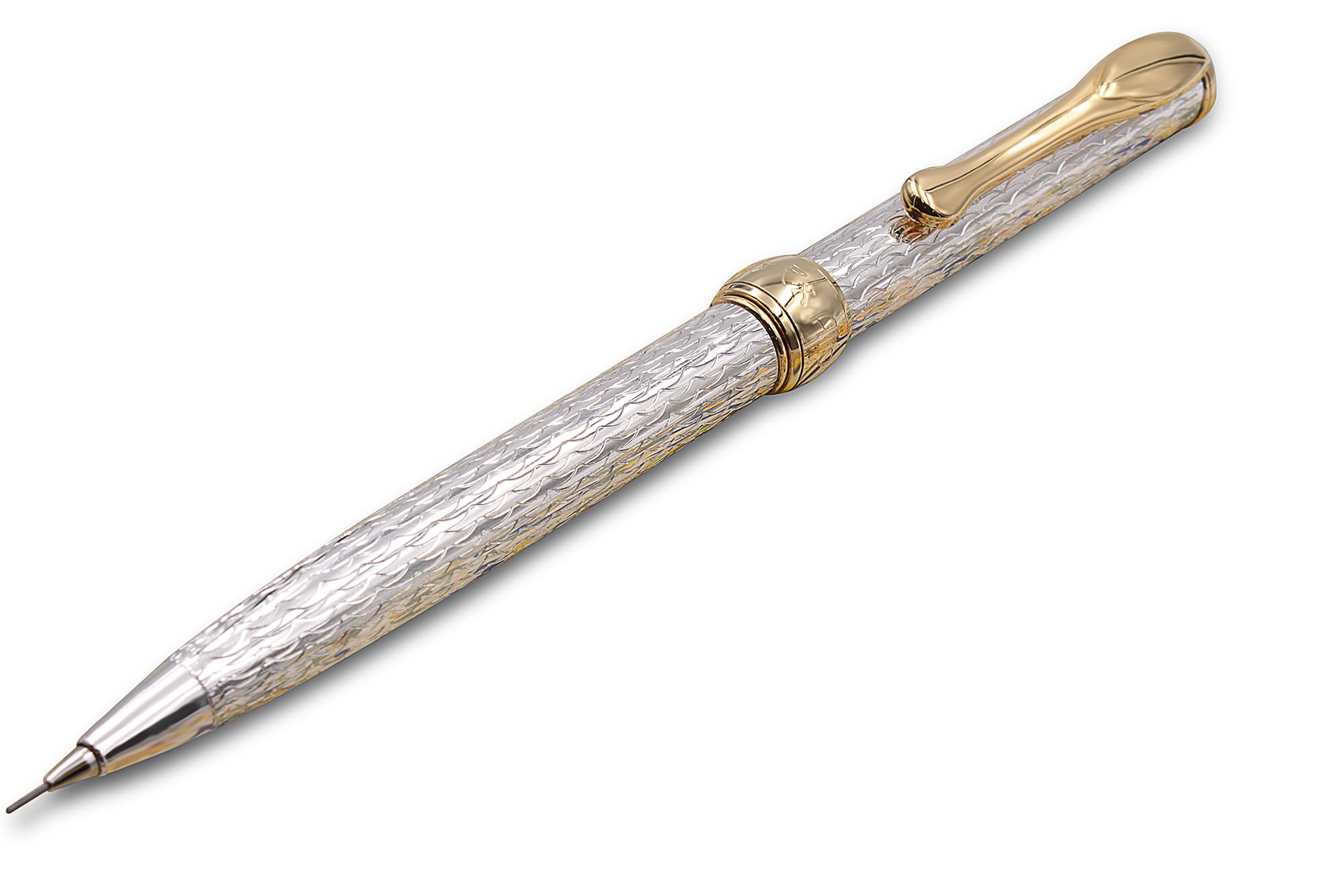 Grifos Matita meccanica in argento sterling con particolari placcati oro 18 kt, fatta in Italia, meccanismo a rotazione, ricaricabile