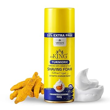 Vetoni Ice King Turmeric Shaving Foam Ayurvedic Blend with Kesar & Tulsi, Antiseptic Cooling Formula for Smooth Shave 400ml Pack of 1