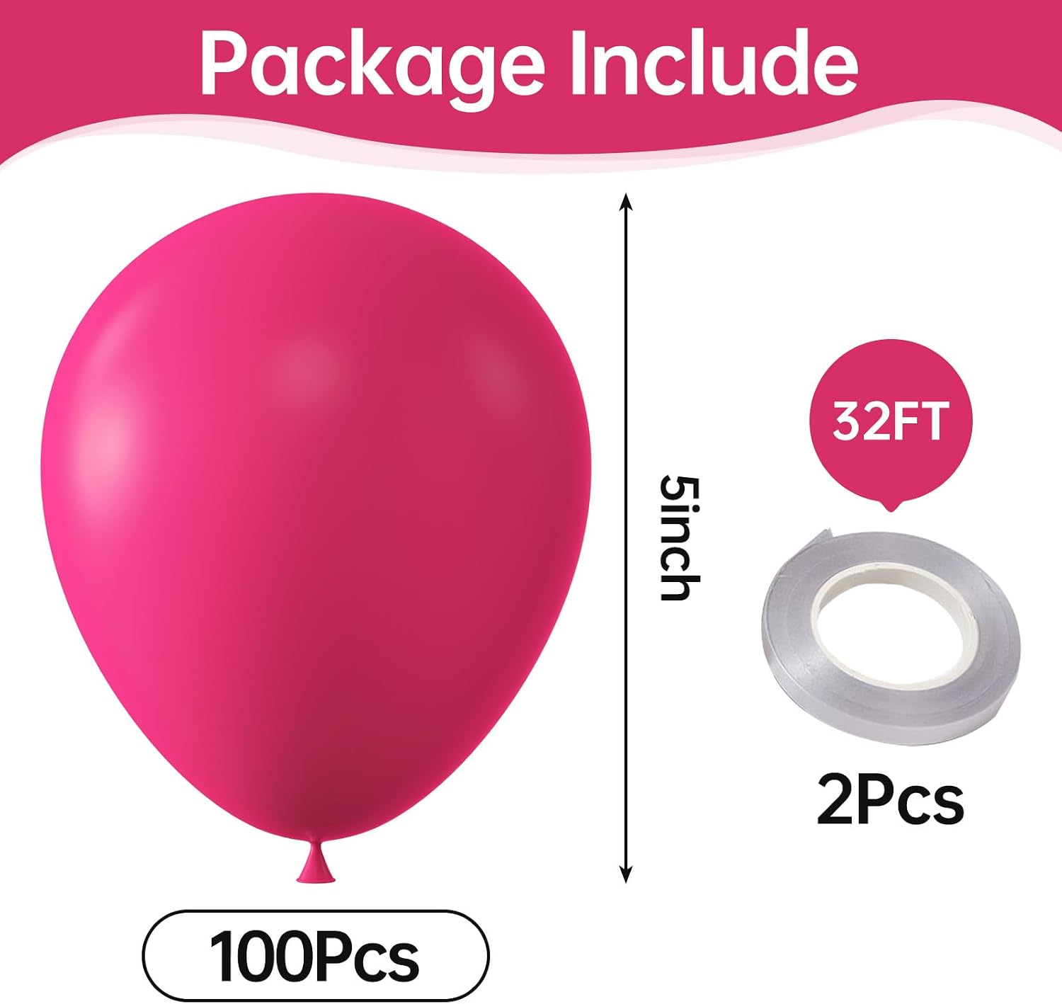 KALOR Hot Pink Balloons,100 Pcs 5 Inch Mini Matte Latex Balloons for Balloon Garland Arch, Birthday Decoration, Wedding Party, Baby Shower Decorations image 2