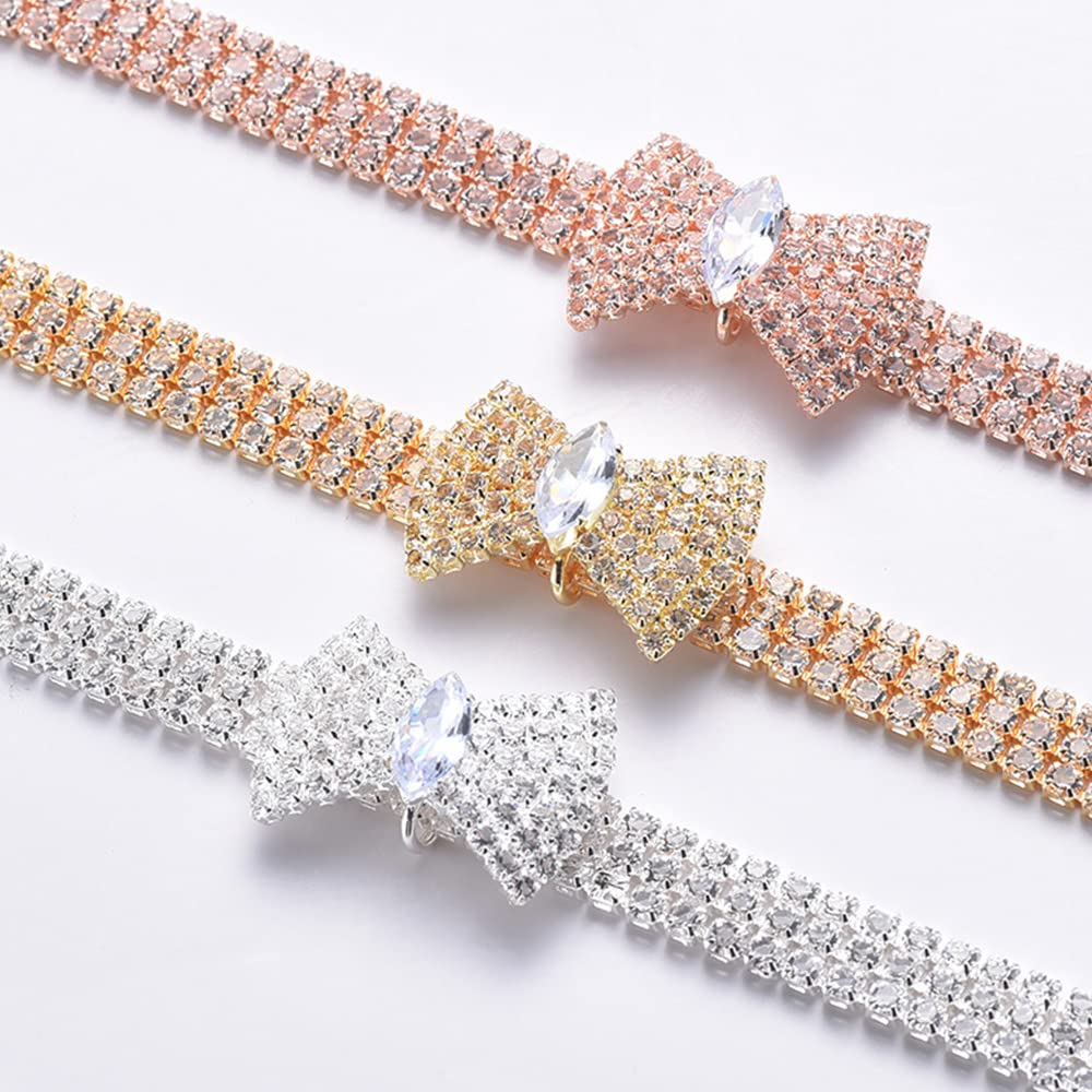 Haustier-Halsband Mit Diamant-Schleife – Verstellbar, Strass Verziert, Für Kleine & Mittelgroße Hunde/Katzen