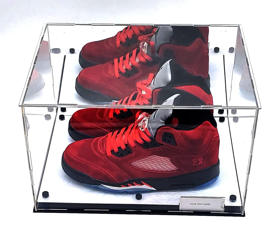 Shower-Vitrine für Schuhe, Turnschuhe, schwarzer Marmor, Spiegel, 2 Ebenen, UV-Schutz, 38,1 x 30,5 x 22,9 cm, Weiß